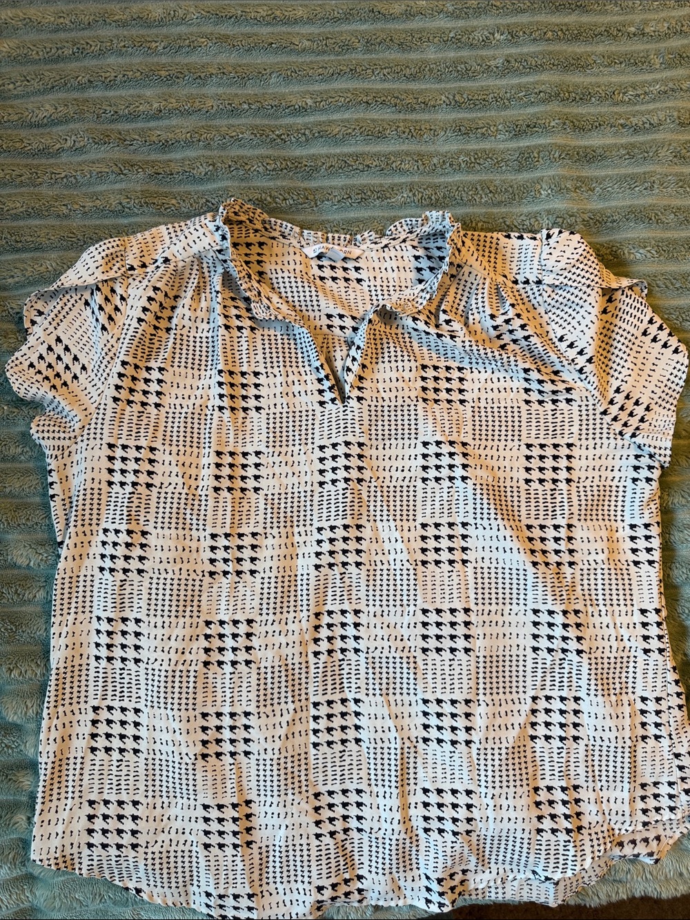 41 Hawthorn Cream and Black Checked Ruffle Neck Blouse